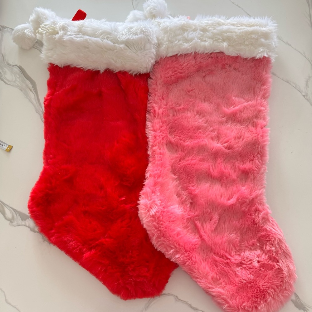 Christmas Holiday Fuzzy Furry Stockings Set of 2